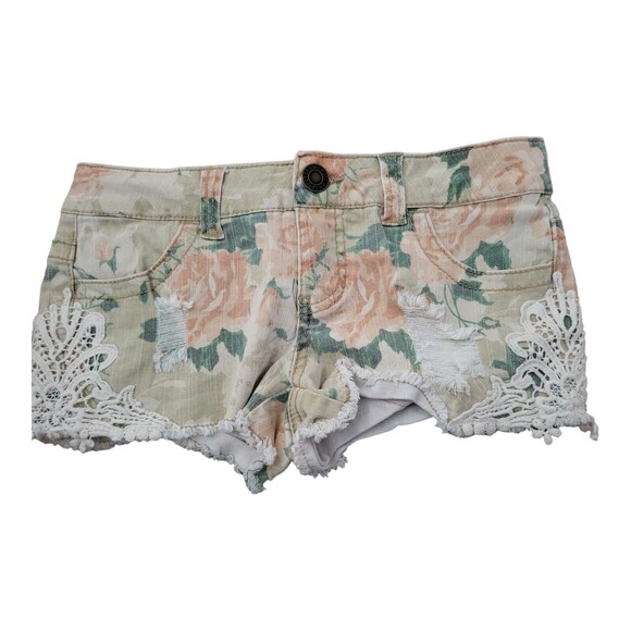 Mossimo Cutoff Booty Shorts Size 3 Low Rise Stretch Floral Distressed Womens - Picture 1 of 3